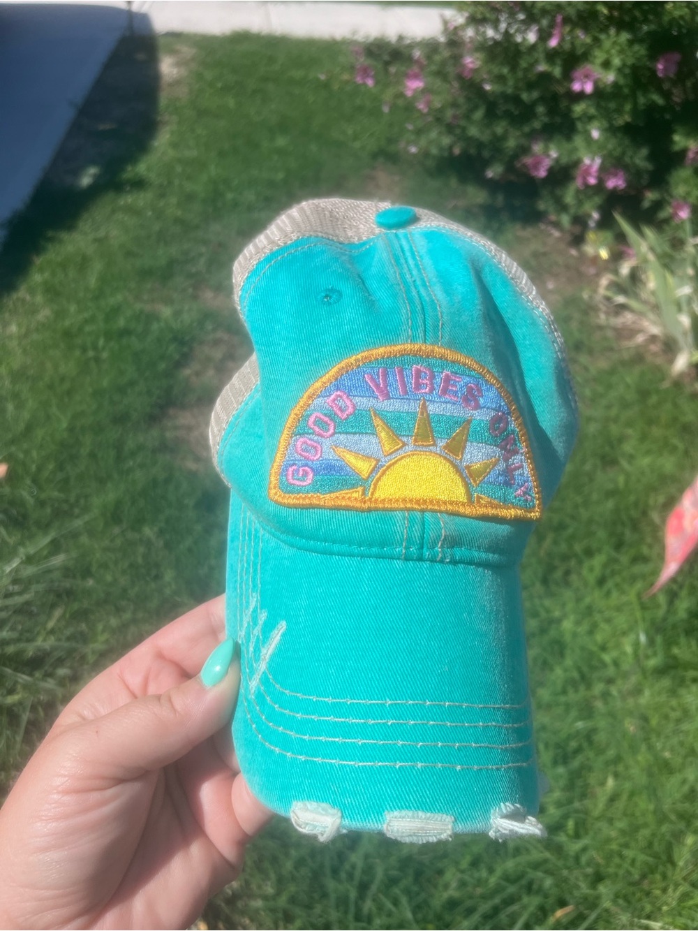 Women’s - Good Vibes Only- Teal Truckers style Cap